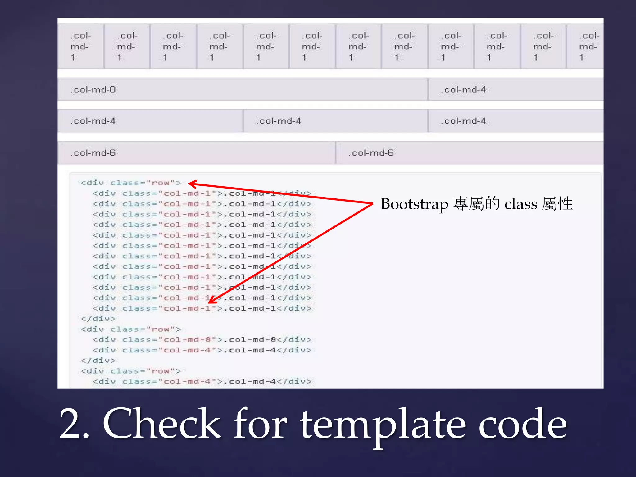 2. Check for template code
Bootstrap 專屬的 class 屬性