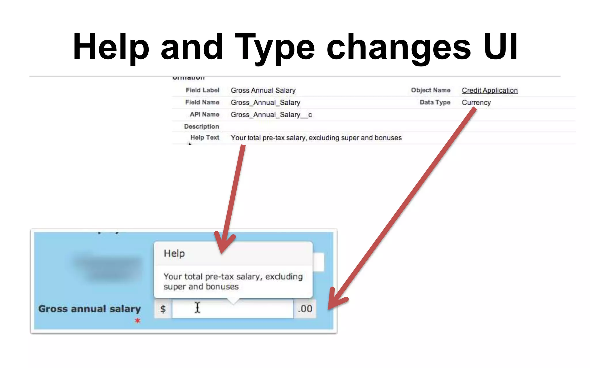 Help and Type changes UI
 