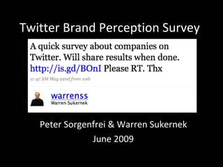 Twitter Brand Perception Survey Peter Sorgenfrei & Warren Sukernek June 2009 