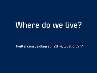 twittercensus.dk/graph2014/location/???
Where do we live?
 