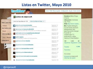 @mijarosoft Listas en Twitter, Mayo 2010 
