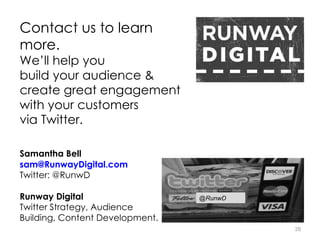 Contact us to learn more.  We’ll help you build your audience & create great engagement  with your customers  via Twitter....
