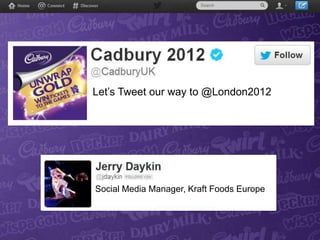 Let’s Tweet our way to @London2012




Social Media Manager, Kraft Foods Europe
 