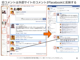 旧コメントは外部サイトのコメントがfacebookに反映する
外部ブログ




                                             ①
 拡大

   ①


      ②                                      ②
                                                   リンクをクリック
      ③                       ④
                                             ③

          イーンスパイア(株) 横田秀珠の著作権を尊重しつつ、是非ノウハウはシェアして行きましょう。       50
 