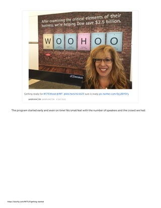 @ABRIANCON @ABRIANCON · A DAY AGO
Getting ready for #STEXfood @MIT. @kitchenchick123 sure is ready pic.twitter.com/0cjJ0iYSFy
The program started early and even on time! No small feat with the number of speakers and the crowd we had.
https://storify.com/MITILP/getting-started
 