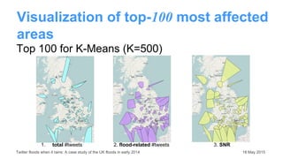 Visualization of top-100 most affected
areas
1. total #tweets 2. flood-related #tweets
Twitter floods when it rains: A cas...
