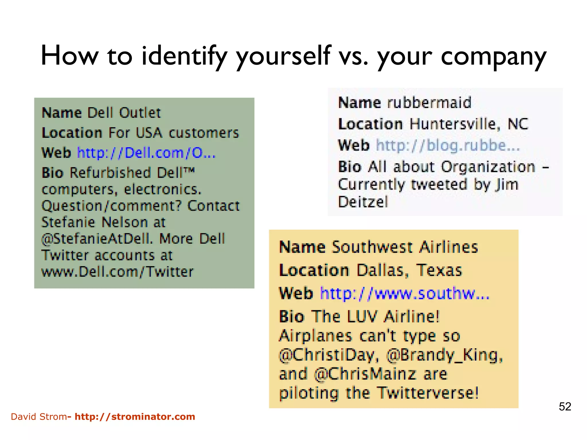 How to identify yourself vs. your company 