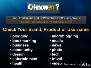 • blogging        • microblogging
• bookmarking     • music
• business        • news
• community       • photo
• design          • tech
• entertainment   • travel
• health          • video
 