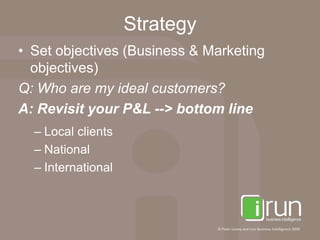 Social Media - Measuring ROIArticle at B2B Marketing OnlineRecommendations:Nonfinancial impacts (website traffic)Financial data (advanced Analytics)Plot social media activity against sales revenue, transactions, new customers, loyalty data and market research 