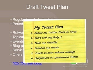 Let Twitter consume you!Etiquettehttp://www.chrisbrogan.com/a-brief-and-informal-twitter-etiquette-guide/It’s common sense politeness / consideration for othersAny questions about this?