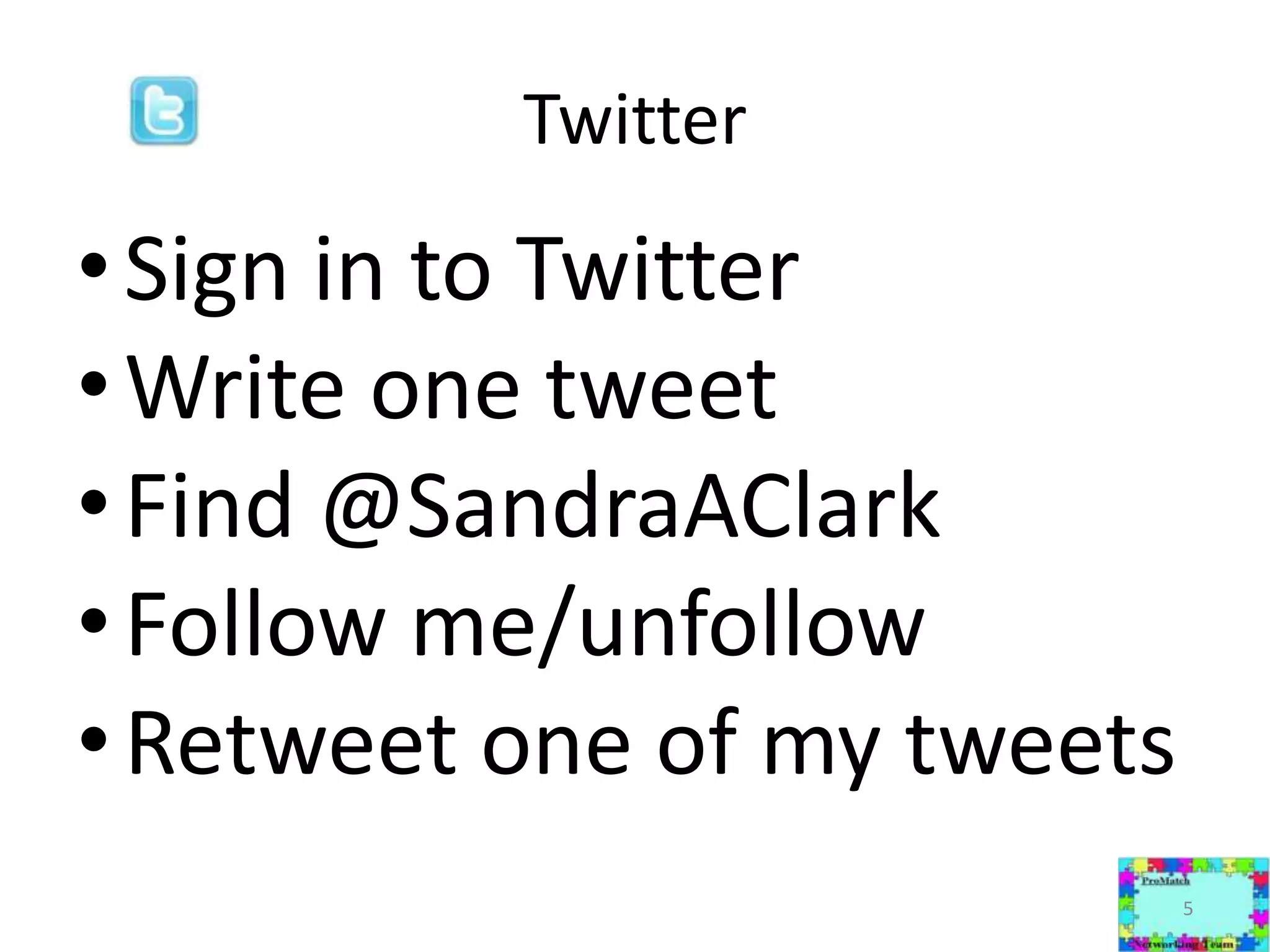 Twitter Sign in to TwitterWrite one tweetFind @SandraAClarkFollow me/unfollowRetweet one of my tweets5