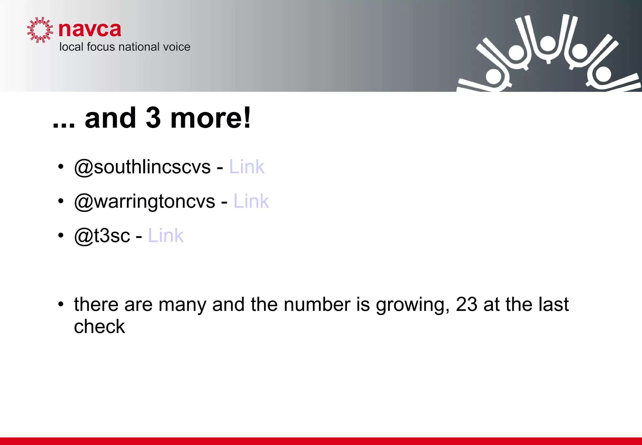 ... and 3 more! @southlincscvs -  Link   @warringtoncvs -  Link @t3sc -  Link there are many and the number is growing, 23 at the last check 