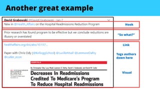 Another great example
Tags authors
down here
Link
Visual
Hook
“So what?”
 