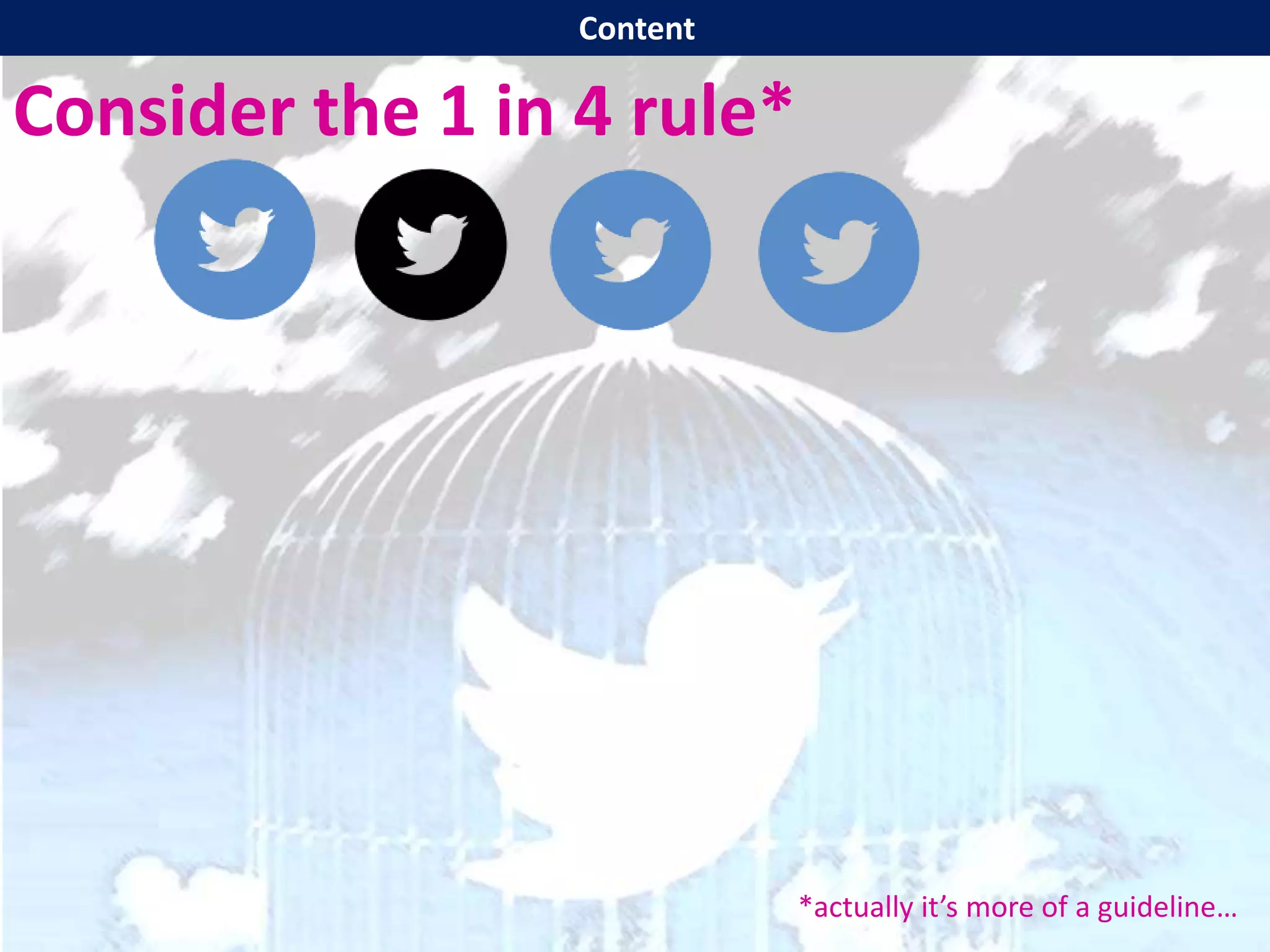 Consider the 1 in 4 rule*
*actually it’s more of a guideline…
Content
 