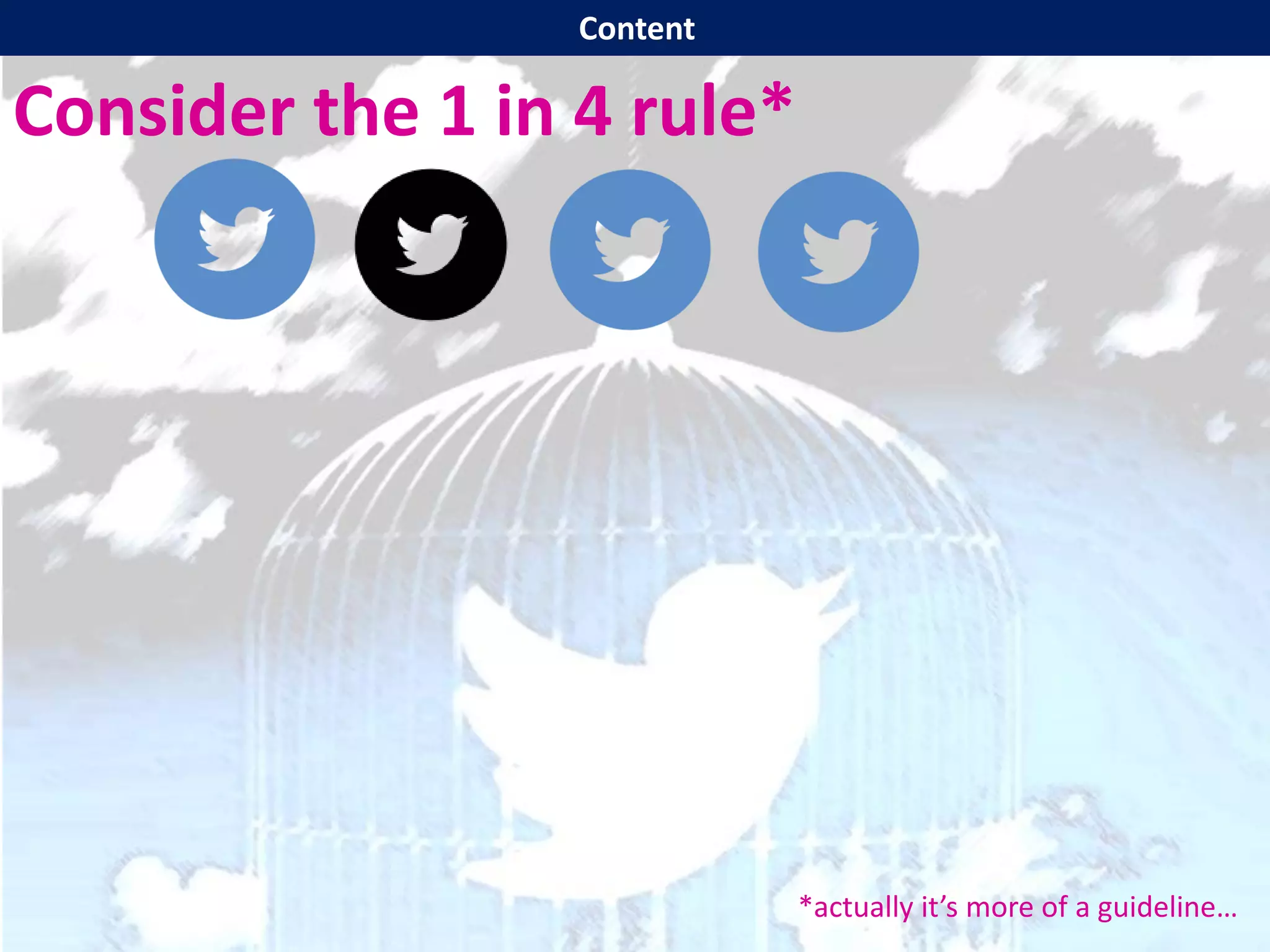 Consider the 1 in 4 rule*
*actually it’s more of a guideline…
Content
 