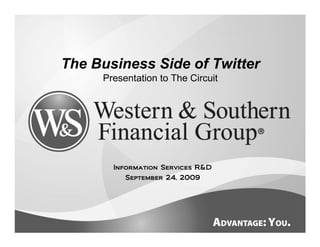 The Business Side of Twitter
     Presentation to The Circuit




       Information Services R&D
          September 24, 2009
 