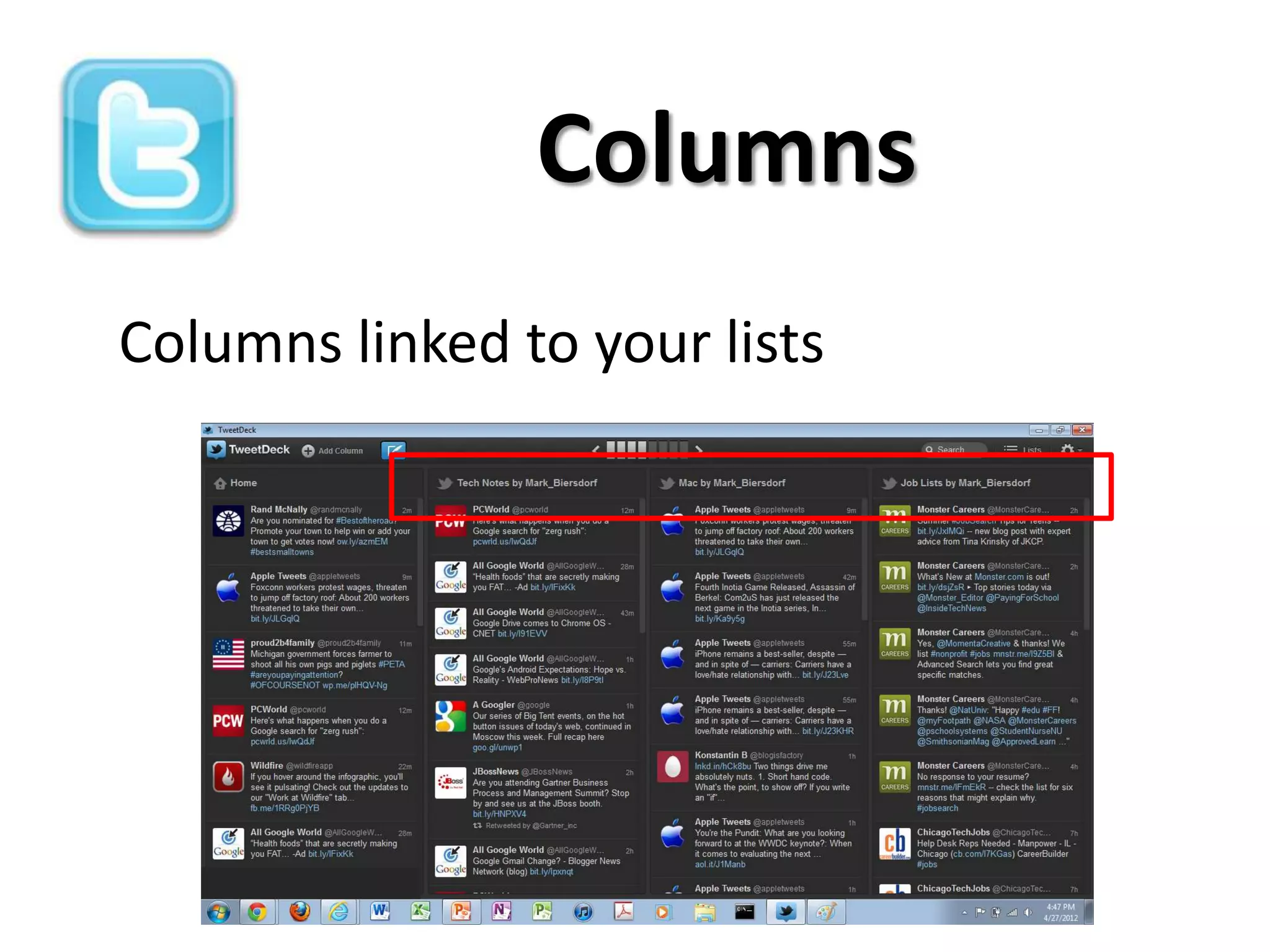 Columns
Columns linked to your lists
 