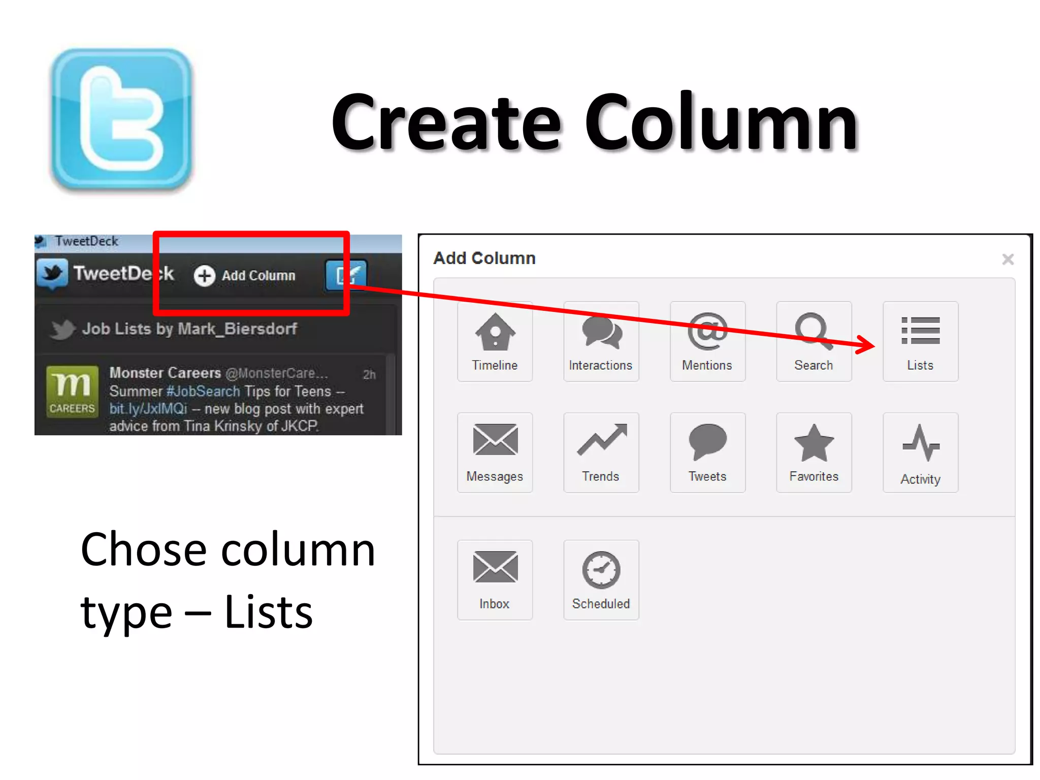 Create Column



Chose column
type – Lists
 