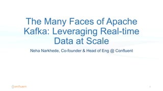 The Many Faces of Apache
Kafka: Leveraging Real-time
Data at Scale
Neha Narkhede, Co-founder & Head of Eng @ Confluent
1
 