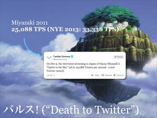 Miyazaki 2011
25,088 TPS (NYE 2013: 33,338 TPS)

バルス! (“Death to Twitter”)

 