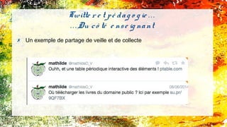 Twitte r e t pé dag o g ie . . .
. . . Du cô té e nse ig nant
✗ Un exemple de partage de veille et de collecte
 