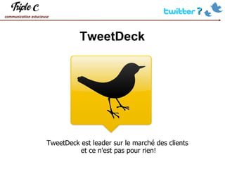 TweetDeck TweetDeck est leader sur le marché des clients  et ce n'est pas pour rien! 