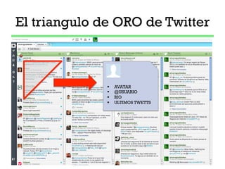 El triangulo de ORO de Twitter



              §    AVATAR
              §    @USUARIO
              §    BIO
        ...