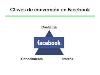 Claves de conversión en Facebook


               Confianza




    Conocimiento           Interés
 