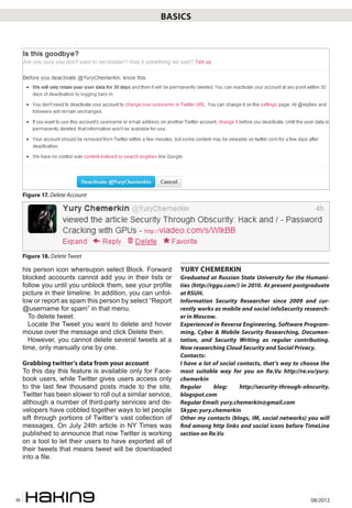 Basics




     Figure 17. Delete Account




     Figure 18. Delete Tweet

     his person icon whereupon select Block. F...