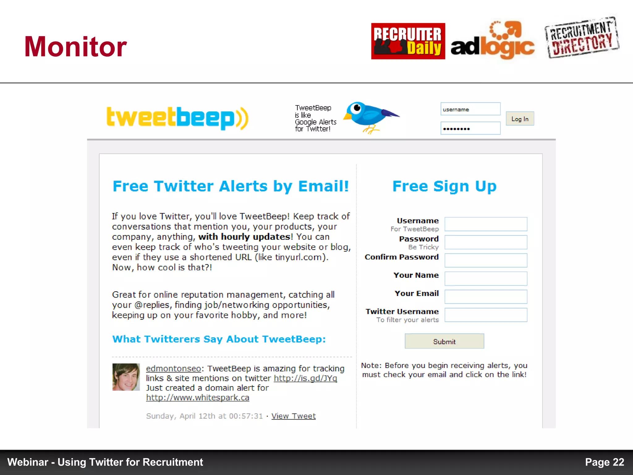 Monitor  Page  Webinar - Using Twitter for Recruitment 
