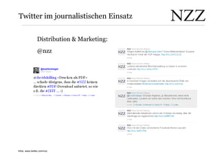 Twitter im journalistischen Einsatz <ul><li>Distribution & Marketing: </li></ul><ul><li>@nzz </li></ul>Infos: www.twitter....