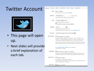 In the box under“What’s happening” type in a short message.  #MdgsGlobalCafeType #MdgsGlobalCafein the search field on the top tool bar.  See your message?  Congrats!           Setting-up a Twitter accountSet-up your  account and profile Go to the bar on the top of your twitter page Click on arrow by your handler name click on settings.