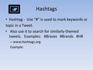                 How do you find people to follow?When you find someone to follow, pick others from their list to follow.Useful sitesTwellow.com - directoryFollowerwonk.com – search biosListorious.com – keyword searches on your interests, then follow individuals on the list.Twibes.com – List of groups to follow 