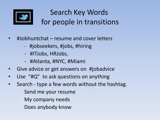 HashtagsHashtag -  Use “#” is used to mark keywords or  topic in a Tweet.   Also use it to search for similarly-themed tweets.  	Examples:   #Braves   #Brands   #HRwww.Hashtags.org Example: 