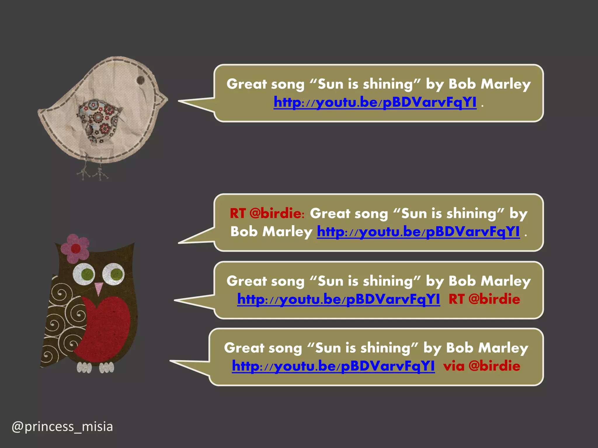 Great song “Sun is shining” by Bob Marley
                        http://youtu.be/pBDVarvFqYI .




                  RT @birdie: Great song “Sun is shining” by
                  Bob Marley http://youtu.be/pBDVarvFqYI .


                  Great song “Sun is shining” by Bob Marley
                   http://youtu.be/pBDVarvFqYI RT @birdie


                  Great song “Sun is shining” by Bob Marley
                   http://youtu.be/pBDVarvFqYI via @birdie



@princess_misia
 