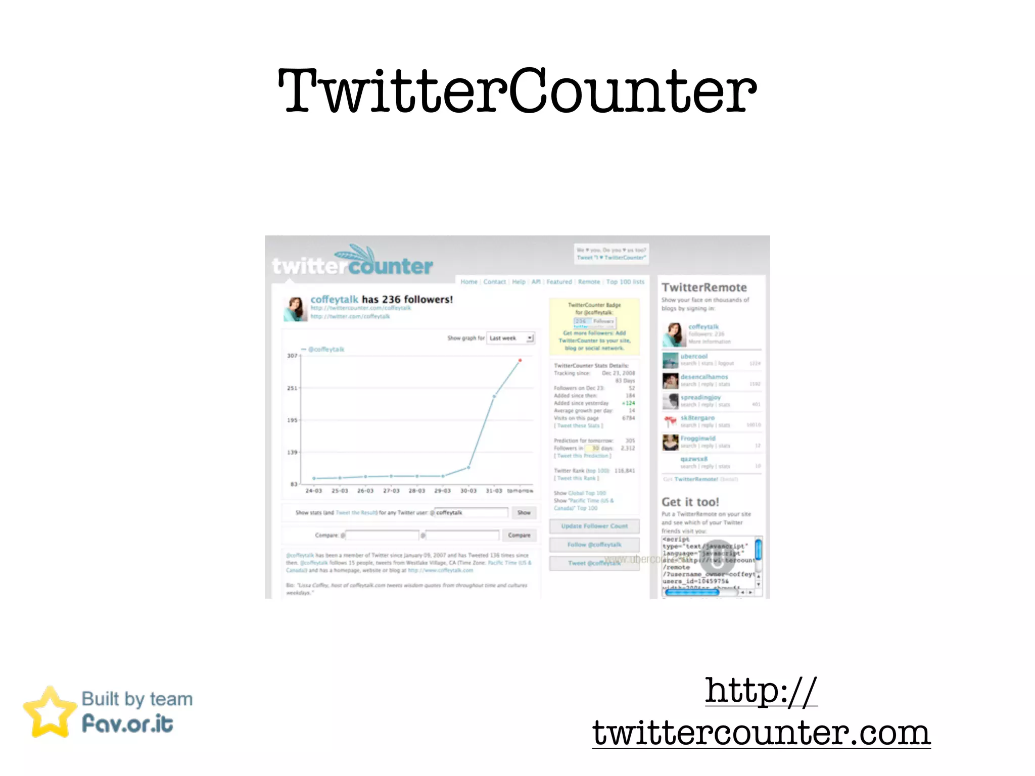 TwitterCounter




                http://
         twittercounter.com
 
