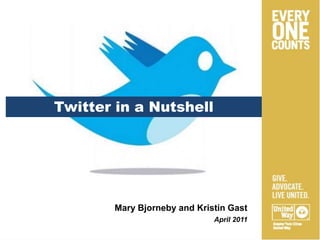 Twitter in a Nutshell Mary Bjorneby and Kristin Gast April 2011 