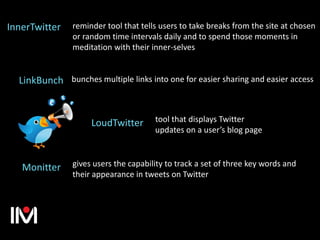 reminder tool that tells users to take breaks from the site at chosen
or random time intervals daily and to spend those mo...