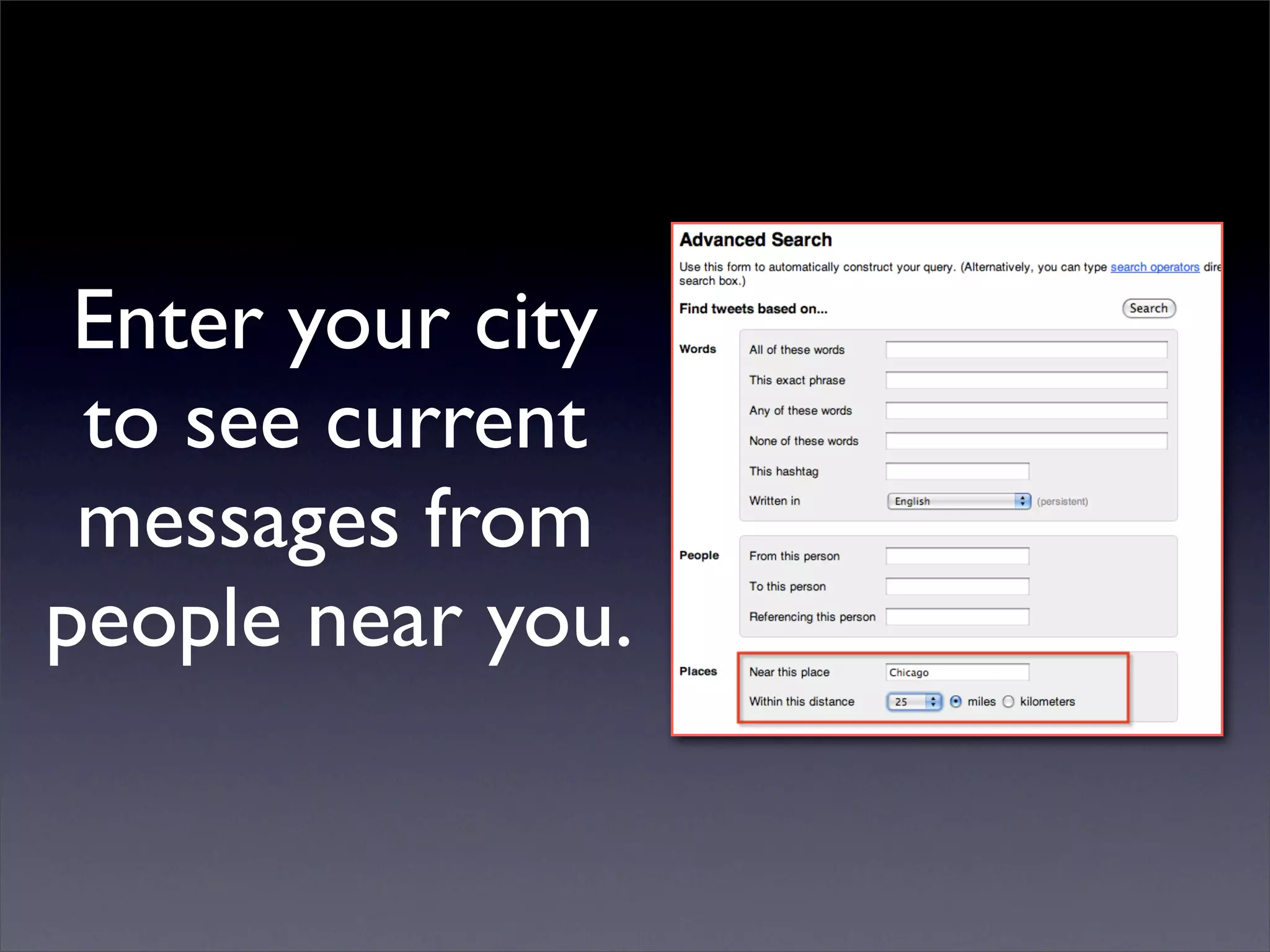 Enter your city
 to see current
 messages from
people near you.
 