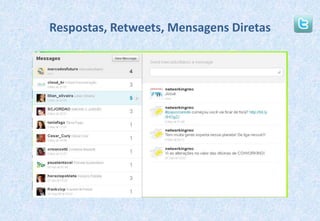 Respostas, Retweets, Mensagens Diretas