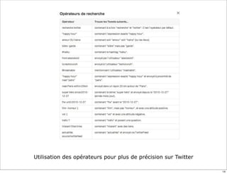 Utilisation des opérateurs pour plus de précision sur Twitter
14
 