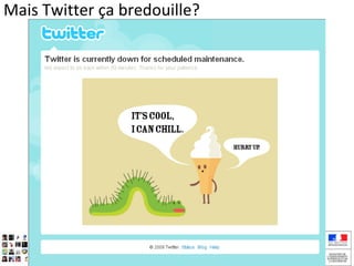 Twitter à quoi ça sert? Image: Jacob Botter/Flickr. Haute fréquence Basse fréquence Public (One to few) Privé (One to One) Microblogging IM SMS Email Blog Graphique d’après :  http://www.slideshare.net/Vanksen/twitter-prsentation-complte-de-lessentiel-1903868 