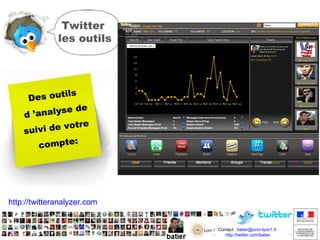 Comment  j’utilise  ce truc 400 Followers Utilisateurs Spiral Enseignants Equipe Icap Etudiants  Extérieurs  3 Je m’auto  tweete 1600 Amis Utilisateurs Spiral Enseignant Equipe Icap Etudiants Extérieurs +  d’info http://www.dailymotion.com/video/x8m3kc_gazouillons-avec-mario-asselin_school Près de  19% des utilisateurs utilisent Twitter pour partager la mise à jour de leur statut http://pewinternet.org/Reports/2009/17-Twitter-and-Status-Updating-Fall-2009.aspx 1 veille 2 diffusion d’info 4 interactions temps réel interactions≠discussions Blogs 
