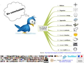 Twitter les outils Des outils  d’analyse d’influence: http://thecommscorner.blogspot.com/2010/01/twitter-influence-tools-are-they-useful.html +  d’info http://tweetlevel.edelman.com/user/batier http://www.twitalyzer.com 