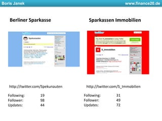Berliner SparkasseSparkassen Immobilien   http://twitter.com/S_Immobilienhttp://twitter.com/SpekunautenFollowing: 	31Follower: 	49Updates: 		72Following: 	19Follower: 	98Updates: 		44