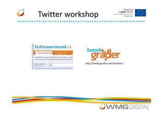 Twitter workshop




            http://tweet.grader.com/location/
 