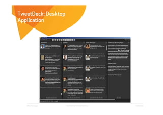TweetDeck: Desktop
Application




   Affect Strategies   PROPRIETARY & CONFIDENTIAL   6/26/2009
 