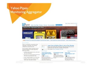 Yahoo Pipes:
Monitoring Aggregator




   Affect Strategies   PROPRIETARY & CONFIDENTIAL   6/26/2009
 