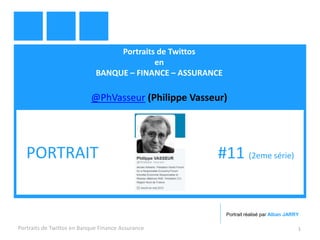 Portraits de Twittos
en
BANQUE – FINANCE – ASSURANCE
@PhVasseur (Philippe Vasseur)
Portraits de Twittos en Banque Finance Assurance 1
PORTRAIT #11 (2eme série)
Portrait réalisé par Alban JARRY
 