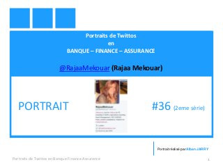 Portraits de Twittos
en
BANQUE – FINANCE – ASSURANCE
@RajaaMekouar (Rajaa Mekouar)
Portraits de Twittos en Banque Finance Assurance 1
PORTRAIT #36 (2eme série)
Portrait réalisé par Alban JARRY
 